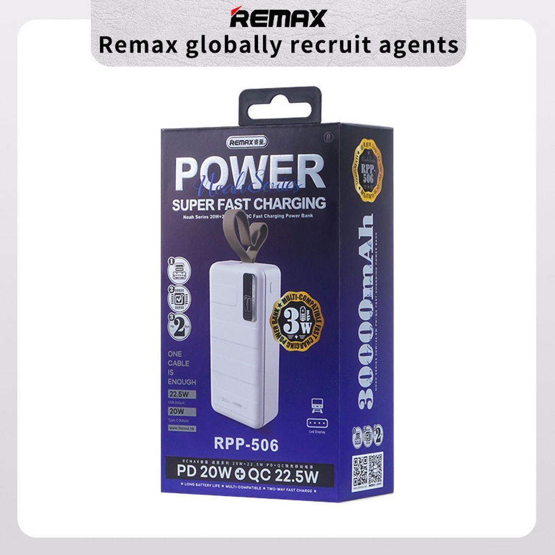 Remax RPP-506 Power Bank 30000mAh 22.5W με 2 Θύρες USB-C Λευκό
