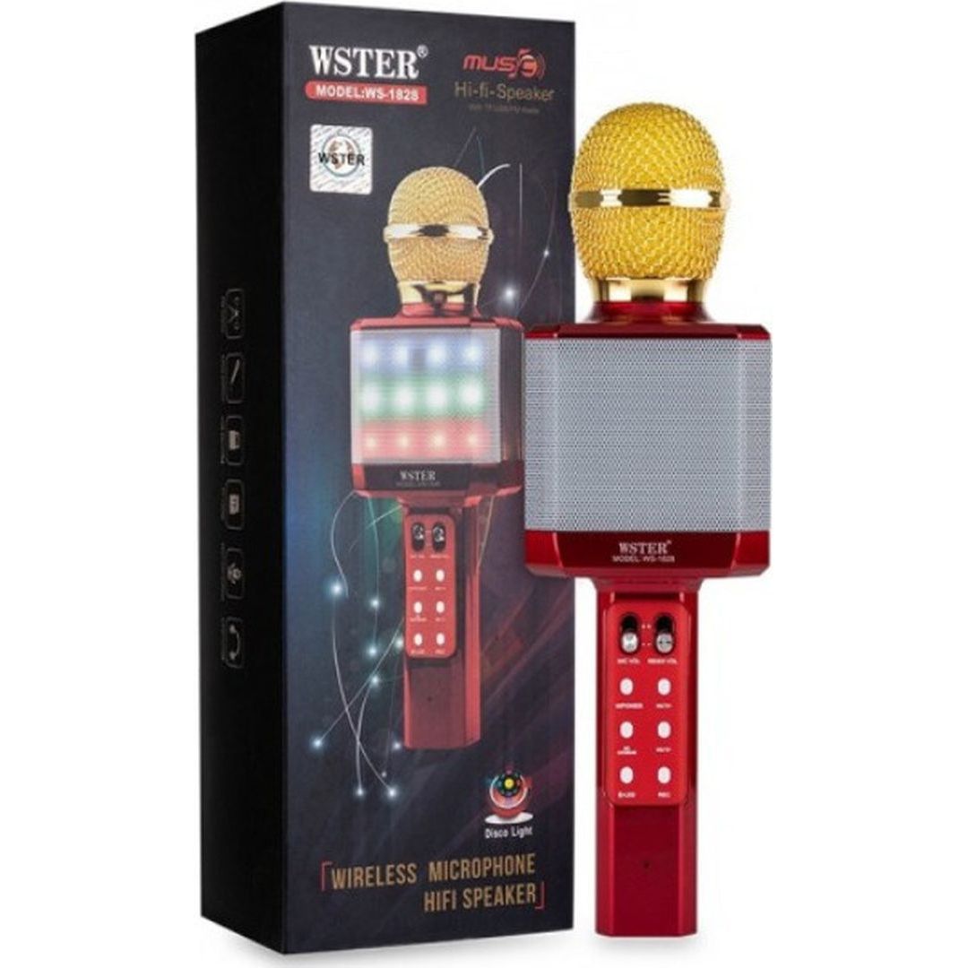 WSTER Ασύρματο Μικρόφωνο Karaoke WS-1828 σε Κόκκινο Χρώμα