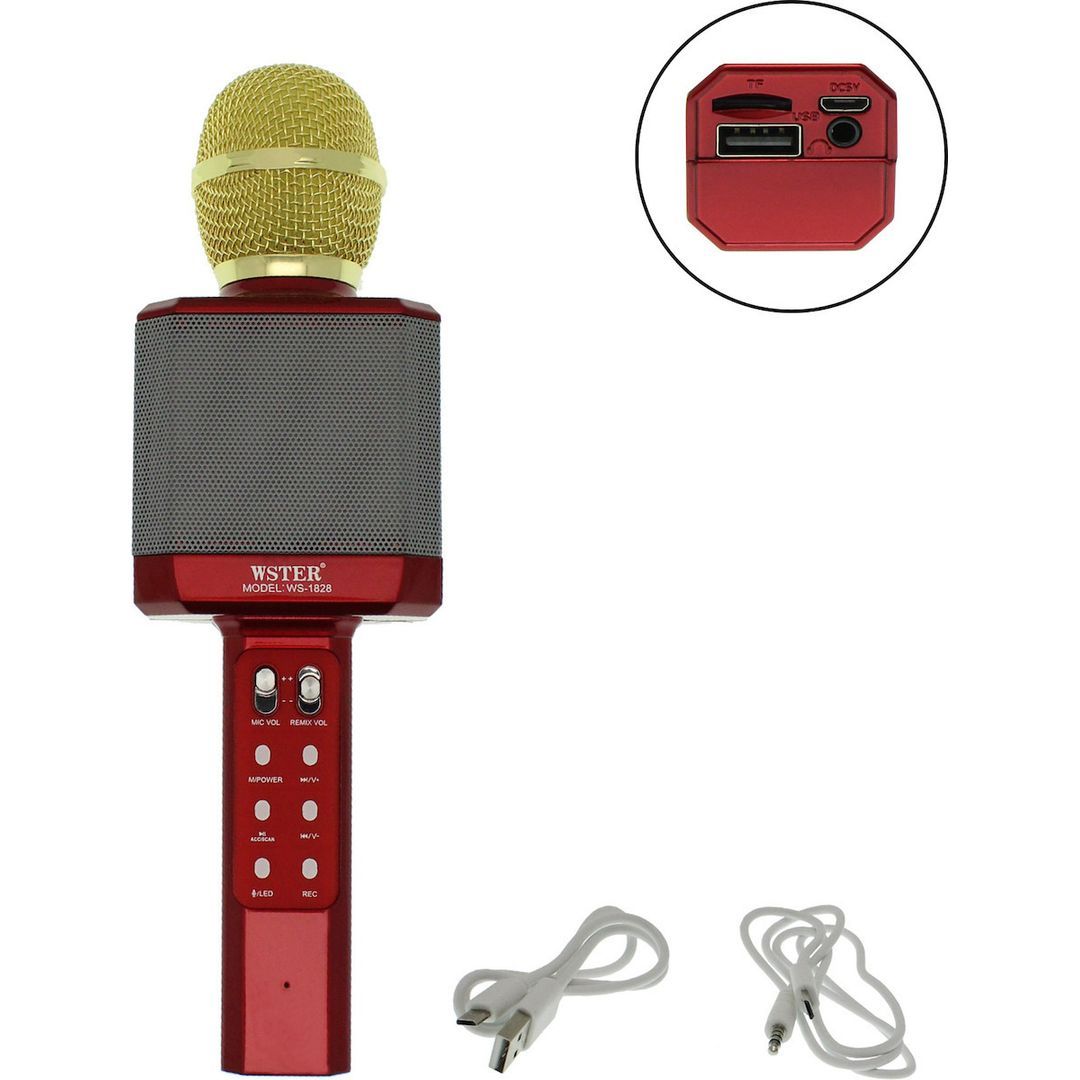 WSTER Ασύρματο Μικρόφωνο Karaoke WS-1828 σε Κόκκινο Χρώμα