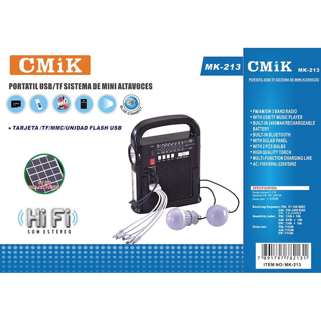 CMiK MK-213 Επιτραπέζιο Ραδιόφωνο Ηλιακό με Bluetooth και USB Μαύρο