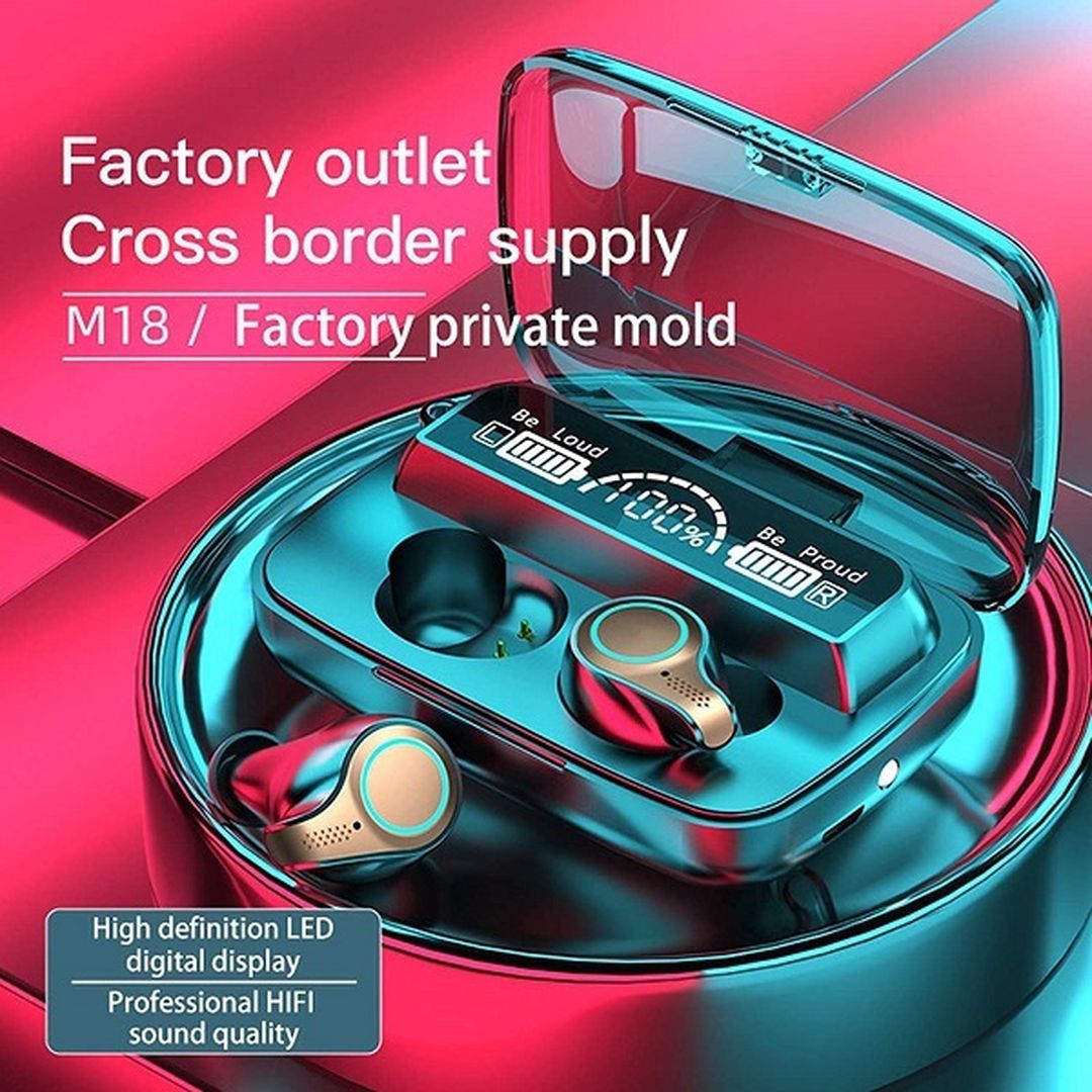 Newest M18 In-ear Bluetooth Handsfree Ακουστικά με Θήκη Φόρτισης Μαύρα