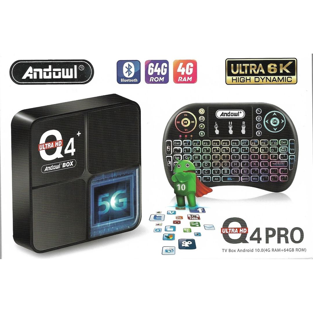 Andowl TV Box Q4 PRO Mini 6K UHD με WiFi USB 2.0 4GB RAM και 64GB Αποθηκευτικό Χώρο με Λειτουργικό Android 10.0