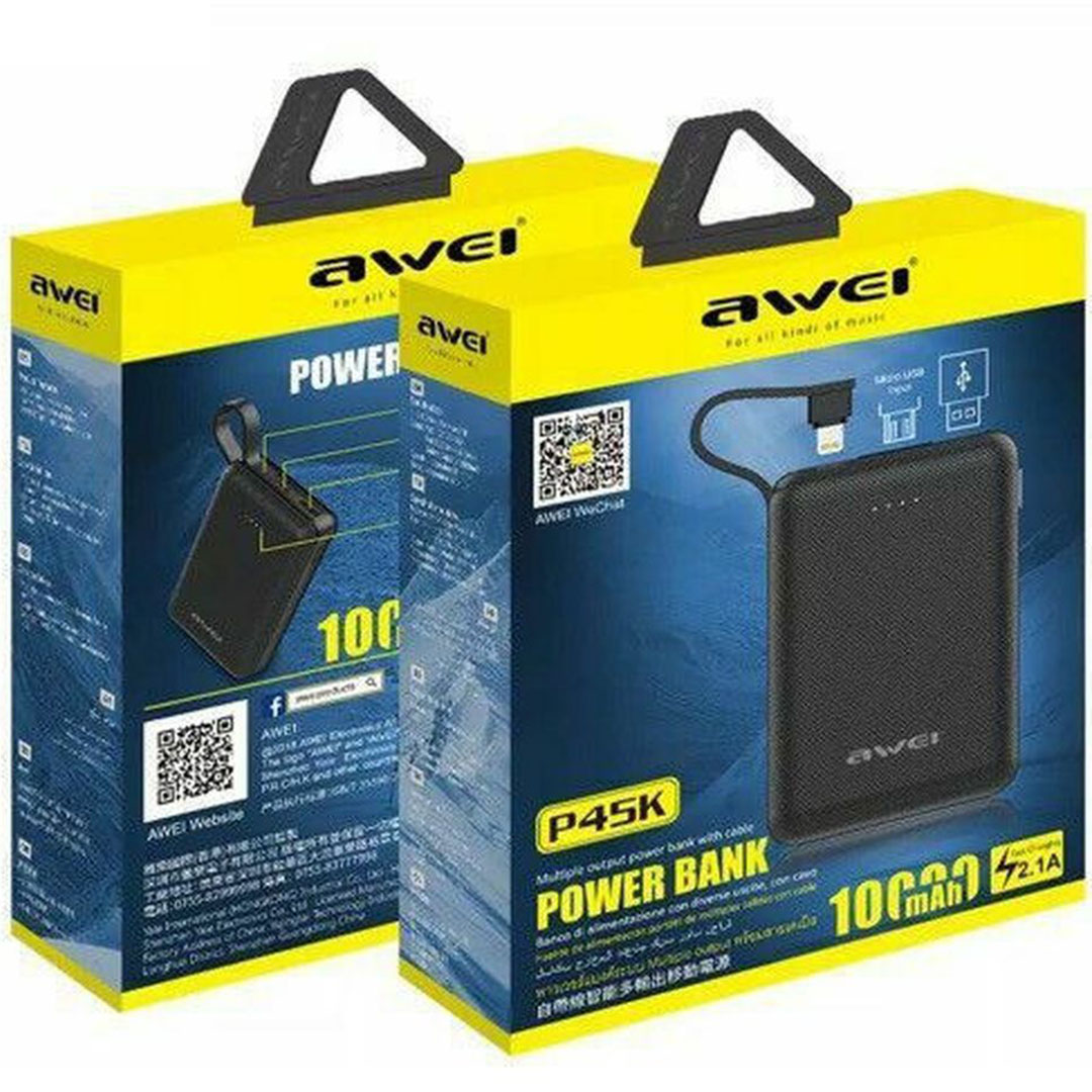 Awei P45K Power Bank 10000mAh με Θύρα USB-A Μαύρο