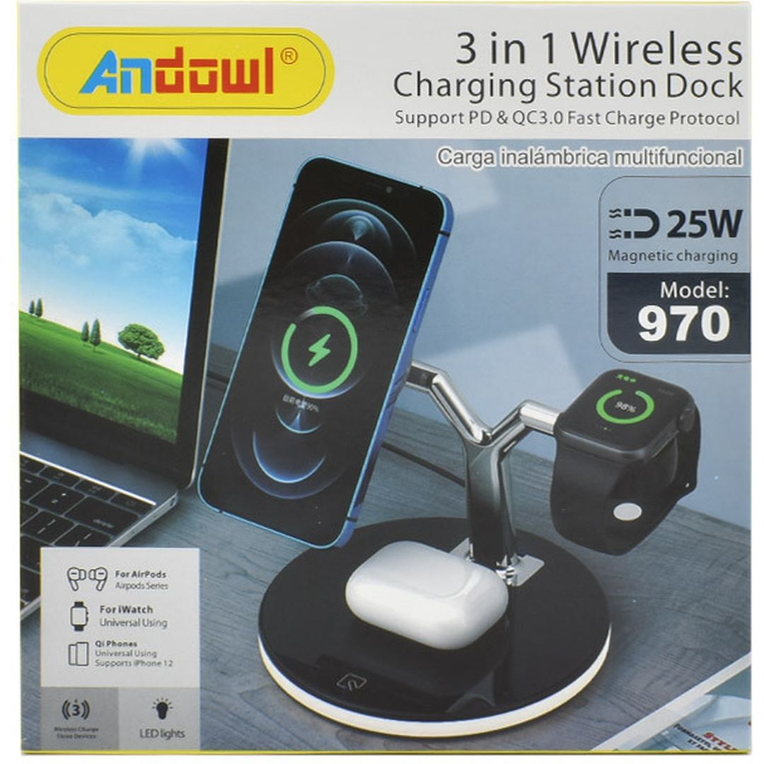 Andowl Ασύρματος Φορτιστής (Qi Pad) 25W Power Delivery / Quick Charge 3.0 Μαύρος (970)