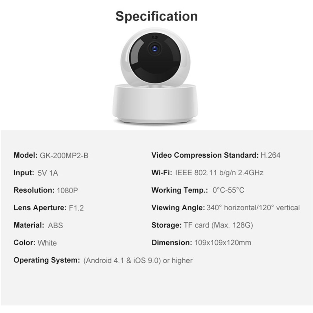 Sonoff IP Κάμερα Παρακολούθησης Wi-Fi 1080p Full HD GK-200MP2-B-R2