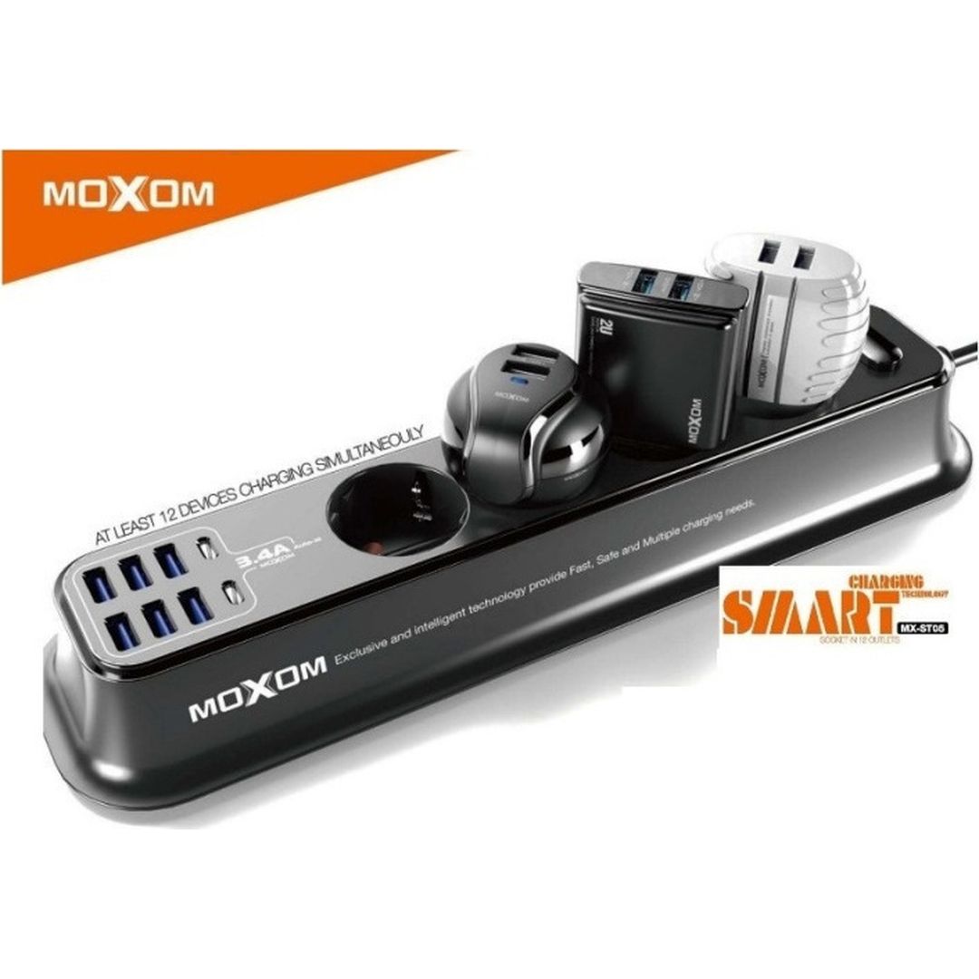 Moxom MX-ST05 Πολύπριζο 4 Θέσεων με 6 USB και Καλώδιο 2m Μαύρο 31008KLH50BK