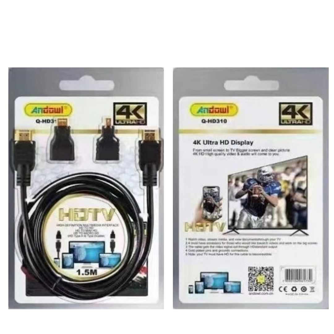 Andowl HD310 Cable HDMI male - HDMI male 1.5m Μαύρο