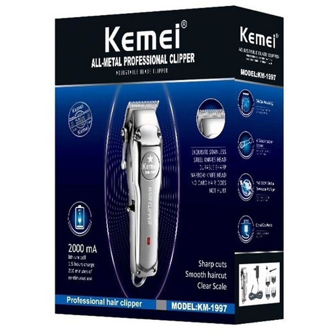 Kemei Επαγγελματική Επαναφορτιζόμενη Κουρευτική Μηχανή Ασημί KM-1997