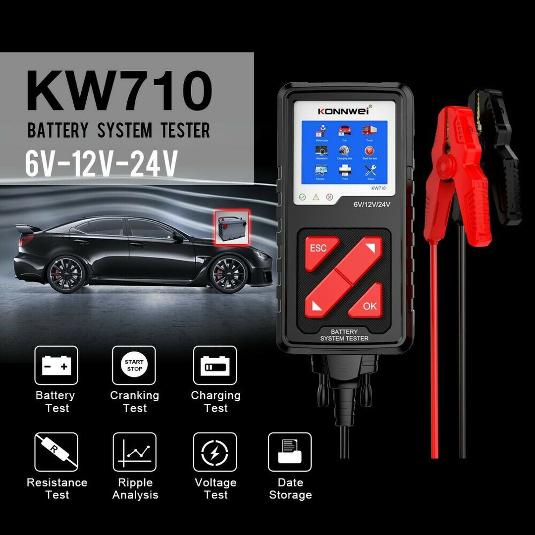 Konnwei Ελεγκτής Ανάλυσης Μπαταριών KW710 Ψηφιακό Battery Tester με Κροκοδειλάκια