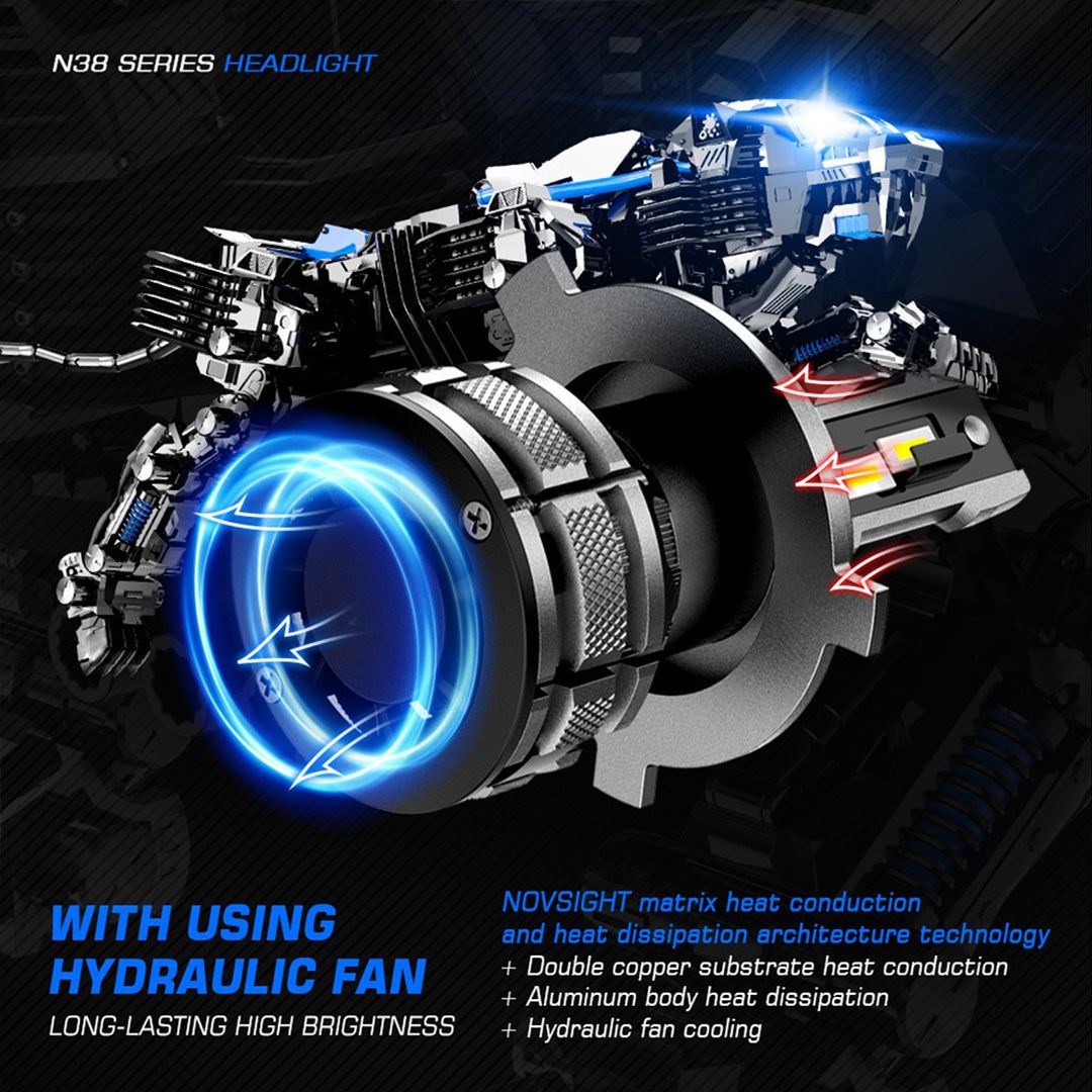 NovSight Λάμπες Αυτοκινήτου H4 LED 6500K Ψυχρό Λευκό 12-24V 80W 2τμχ A500-N38-H4