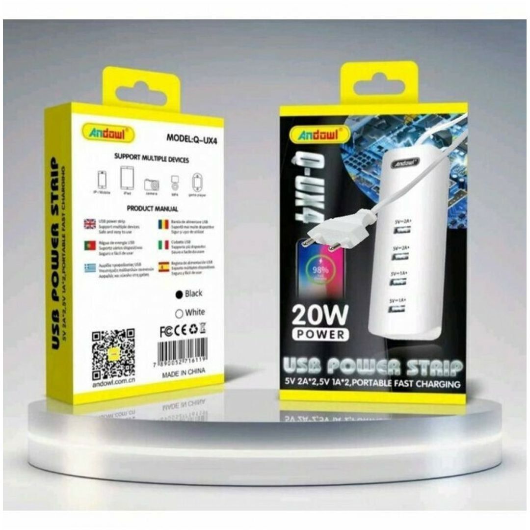 Andowl Βάση Φόρτισης με 4 Θύρες USB-A 20W σε Λευκό χρώμα (Q-UX4)