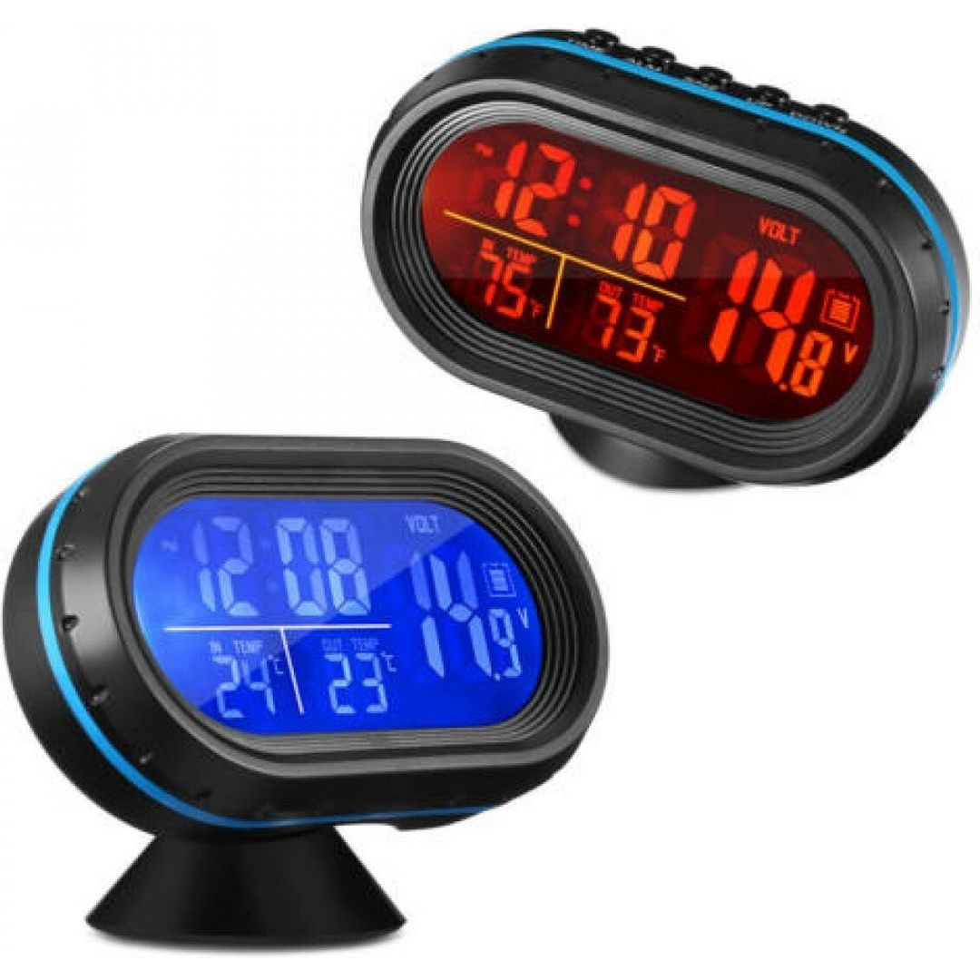 Ψηφιακό Ρολόι / Βολτόμετρο / Θερμόμετρο Αυτοκινήτου Μπλε VST-7009V