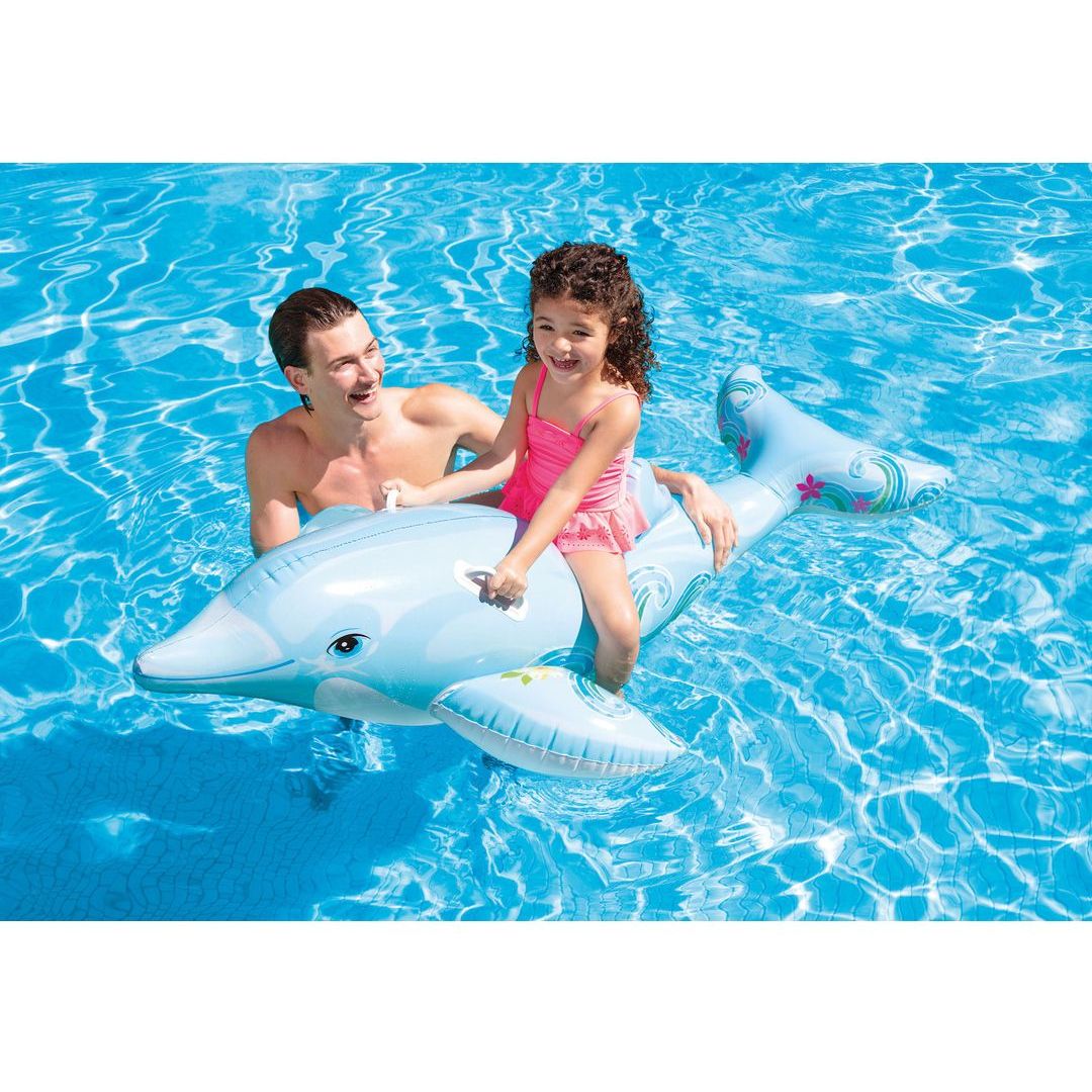 Intex Δελφίνι 58535 Παιδικό Φουσκωτό Ride On Θαλάσσης με Χειρολαβές Μπλε 175εκ. 58535