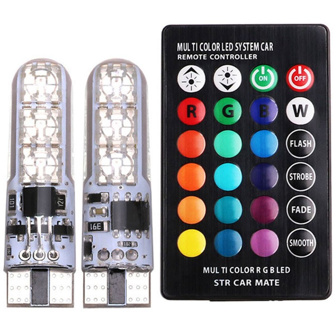 LED T10 W5W Λάμπες Αυτοκινήτου 12V RGB με Χειριστήριο Σετ 2τμχ