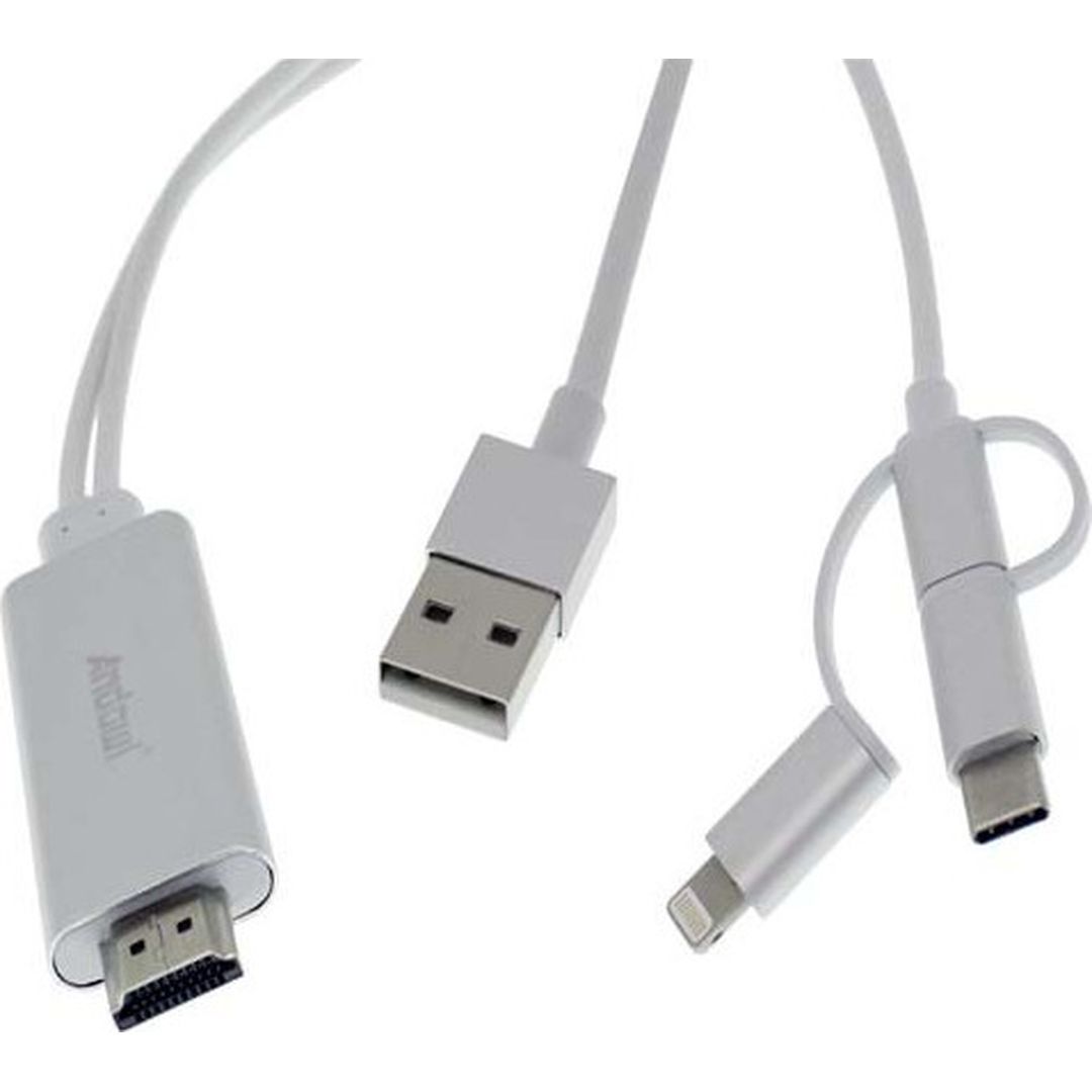 Andowl Regular USB to Lightning / Type-C / micro USB Cable Λευκό 2m (QY-A8)