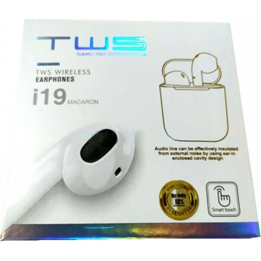I19 Earbud Bluetooth Handsfree Ακουστικά με Θήκη Φόρτισης Λευκά