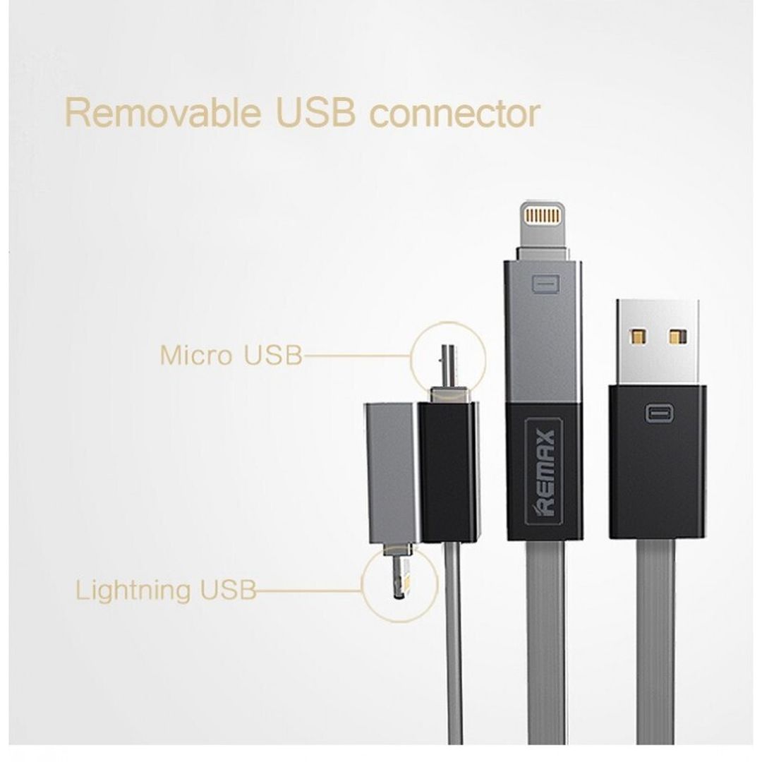 Remax RC-026T Flat USB to micro USB / Lightning Cable Μαύρο 1m