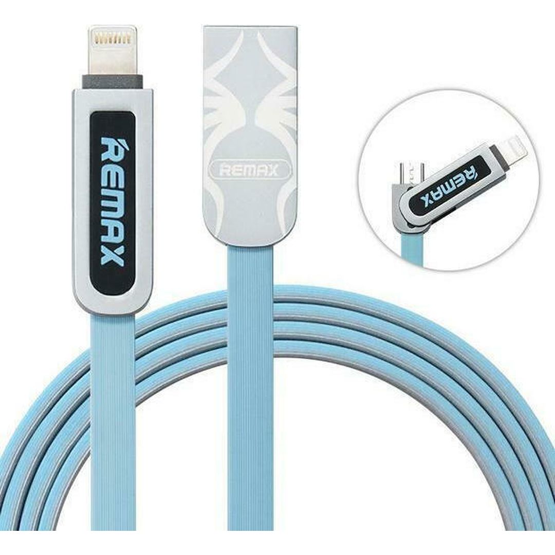 Remax Armor RC-067t Flat USB to Lightning / micro USB Cable Μπλε 1m