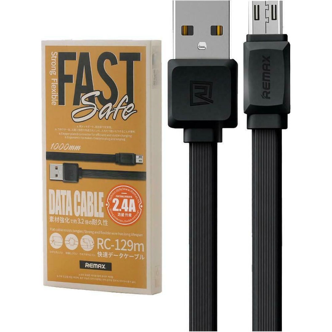 Remax Flat USB 2.0 to micro USB Cable Μαύρο 1m (Fast Safe)