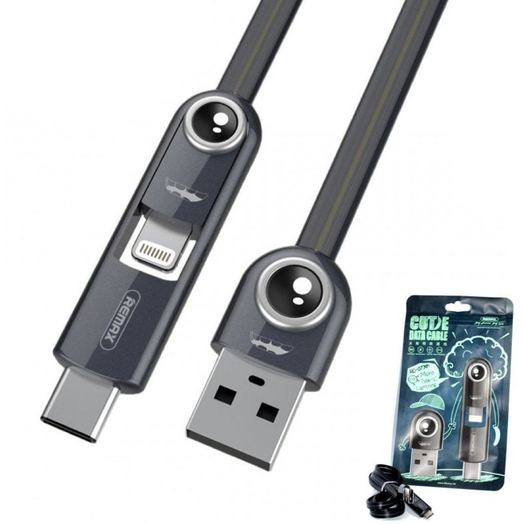 Remax Cutie RC-073th Flat USB to Lightning / Type-C Cable 2.1A Μαύρο 1m