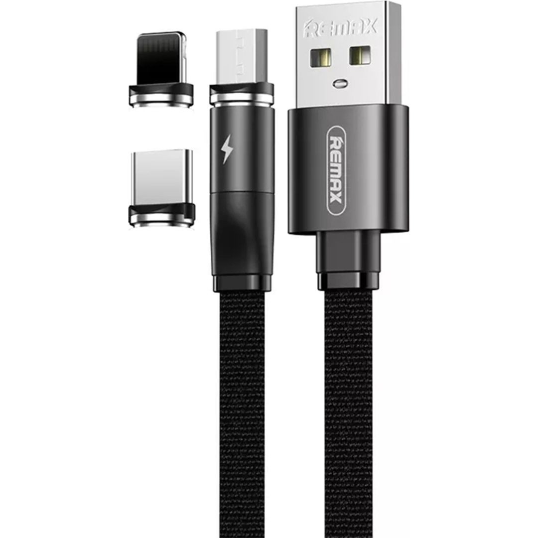 Remax RC-169th Magnetic USB to Type-C / micro USB / Lightning Cable 2.1A Μαύρο 1m