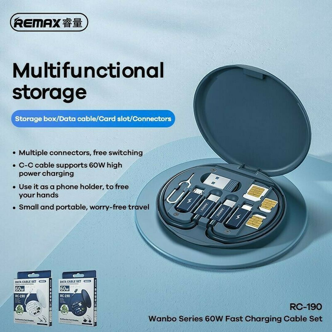 Remax RC-190 Regular USB to Type-C / Lightning / micro USB Cable 3A Μπλε 0.29m