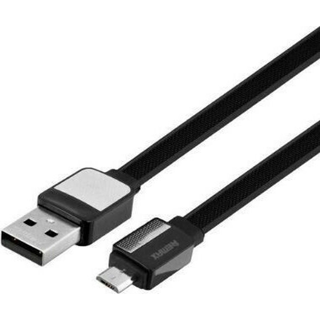 Remax Braided / Flat USB 2.0 to micro USB Cable Μαύρο 1m (RC-154M)
