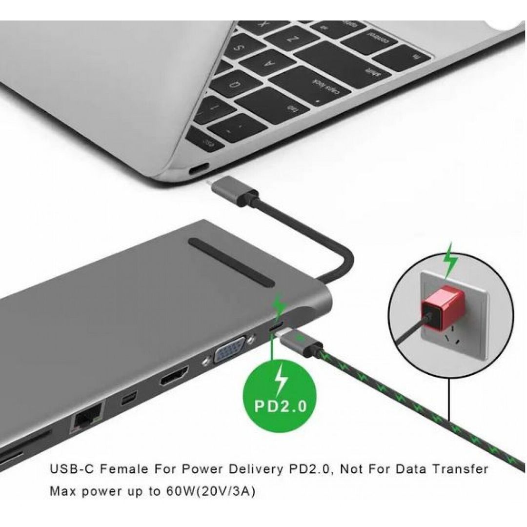 11 σε 1 USB-C Docking Station με Θύρες VGA – HDMI – USB – Micro SD – SD – Ethernet Γκρι