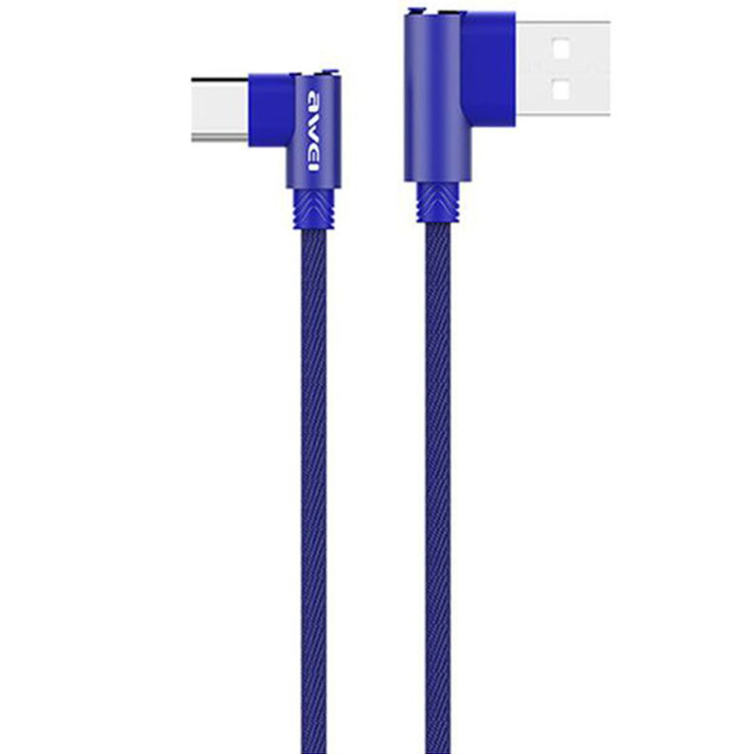 Awei Angle (90°) / Regular USB 2.0 Cable USB-C male - USB-A male Μπλε 1.2m (CL-33)