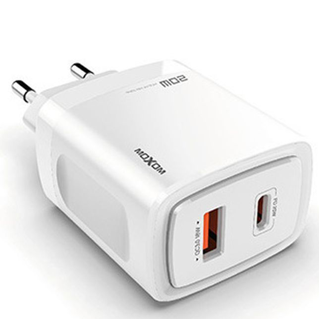 Moxom Φορτιστής Χωρίς Καλώδιο με Θύρα USB-A και Θύρα USB-C 18W Quick Charge 3.0 Λευκός (MX-HC66)
