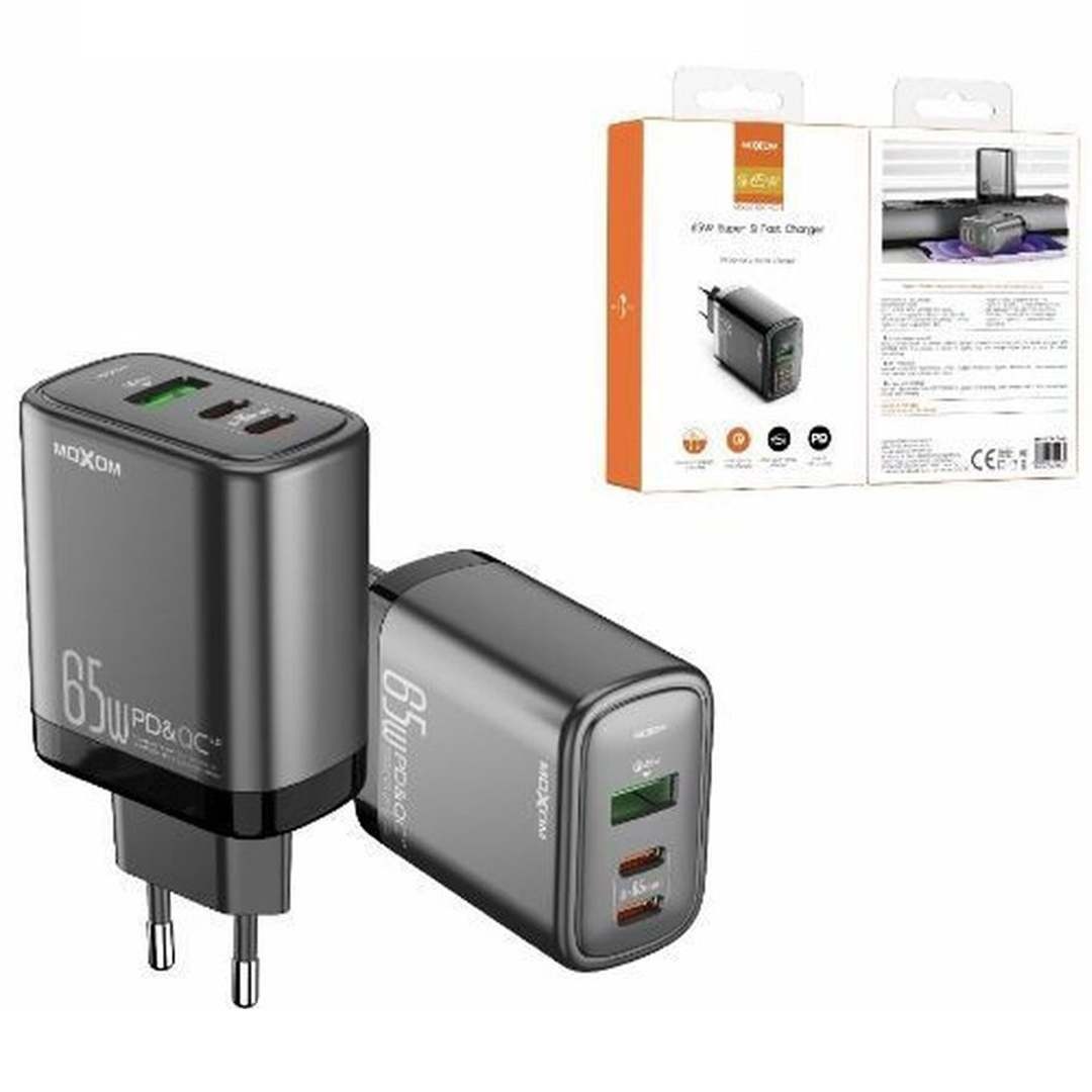 Moxom Φορτιστής Χωρίς Καλώδιο με Θύρα USB-A και 2 Θύρες USB-C 65W Power Delivery / Quick Charge 4.0 Μαύρος (MX-HC74)