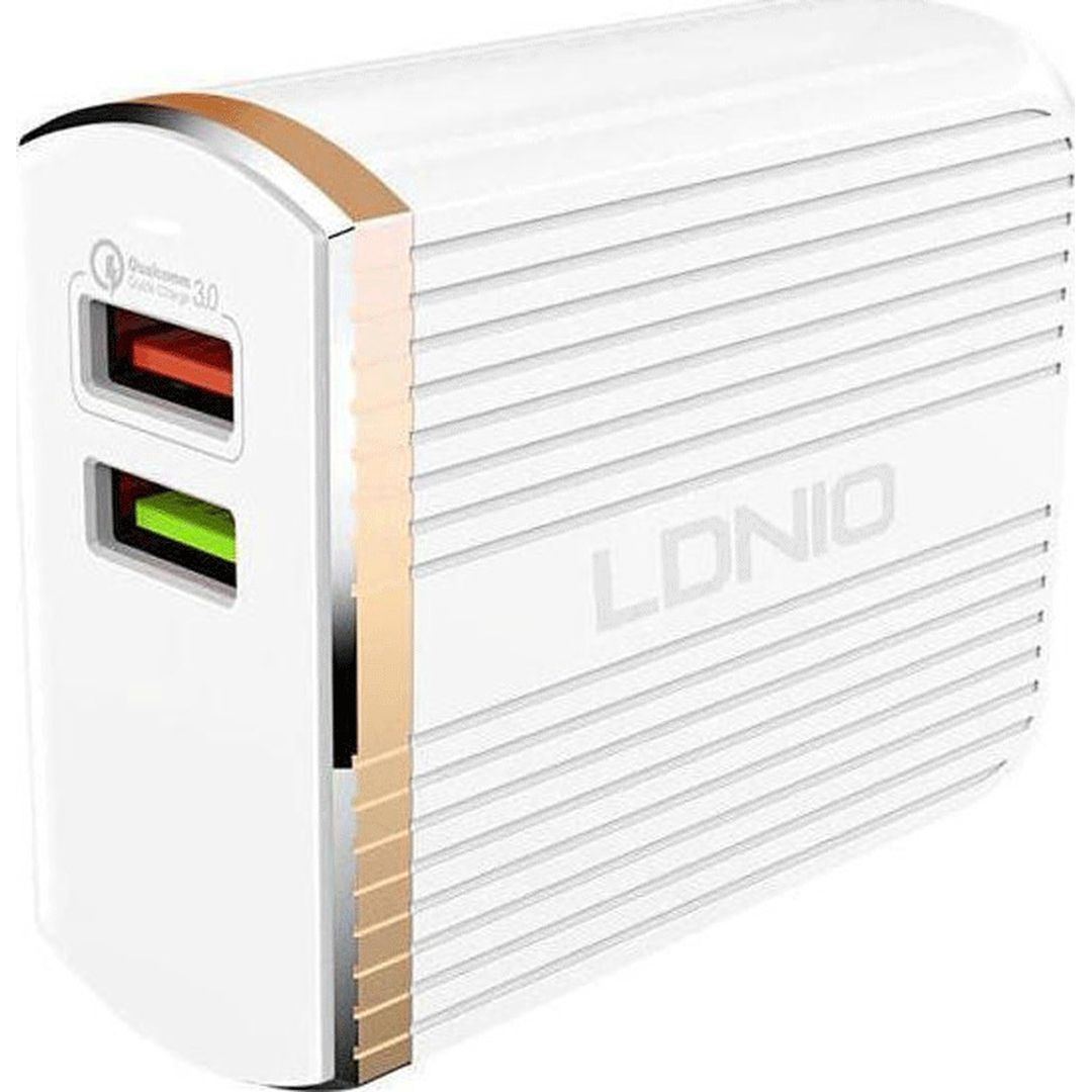 Ldnio Φορτιστής με 2 Θύρες USB-A και Καλώδιο USB-C 30W Quick Charge 3.0 Λευκός (A2502Q)