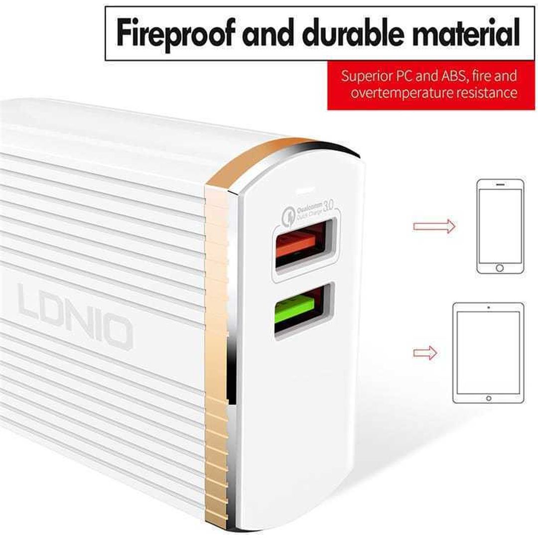 Ldnio Φορτιστής με 2 Θύρες USB-A και Καλώδιο micro USB 30W Quick Charge 3.0 Λευκός (A2502Q)