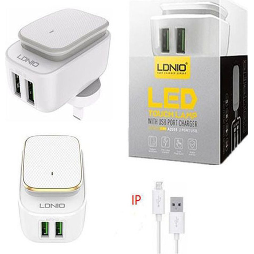 Ldnio Φορτιστής με 2 Θύρες USB-A και Καλώδιο Lightning 12W Λευκός (A2205)