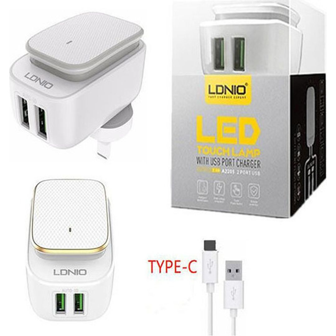Ldnio Φορτιστής με 2 Θύρες USB-A και Καλώδιο micro USB Λευκός (A2205)