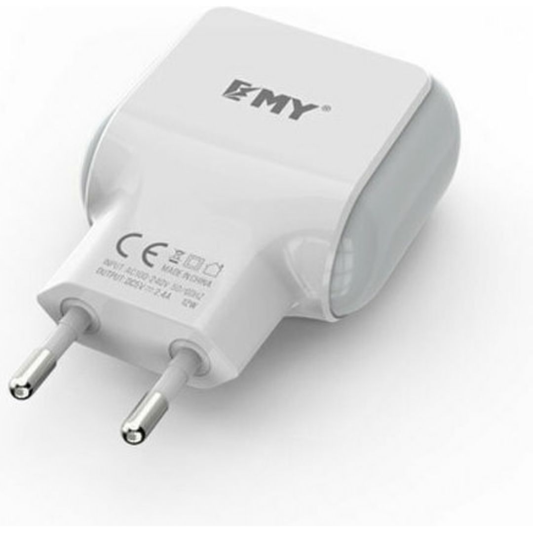 Emy Power Φορτιστής με 2 Θύρες USB-A και Καλώδιο micro USB Λευκός (MY-220)