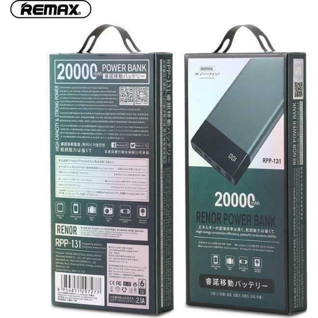 Remax RPP-131 Power Bank 20000mAh με 2 Θύρες USB-A Μαύρο