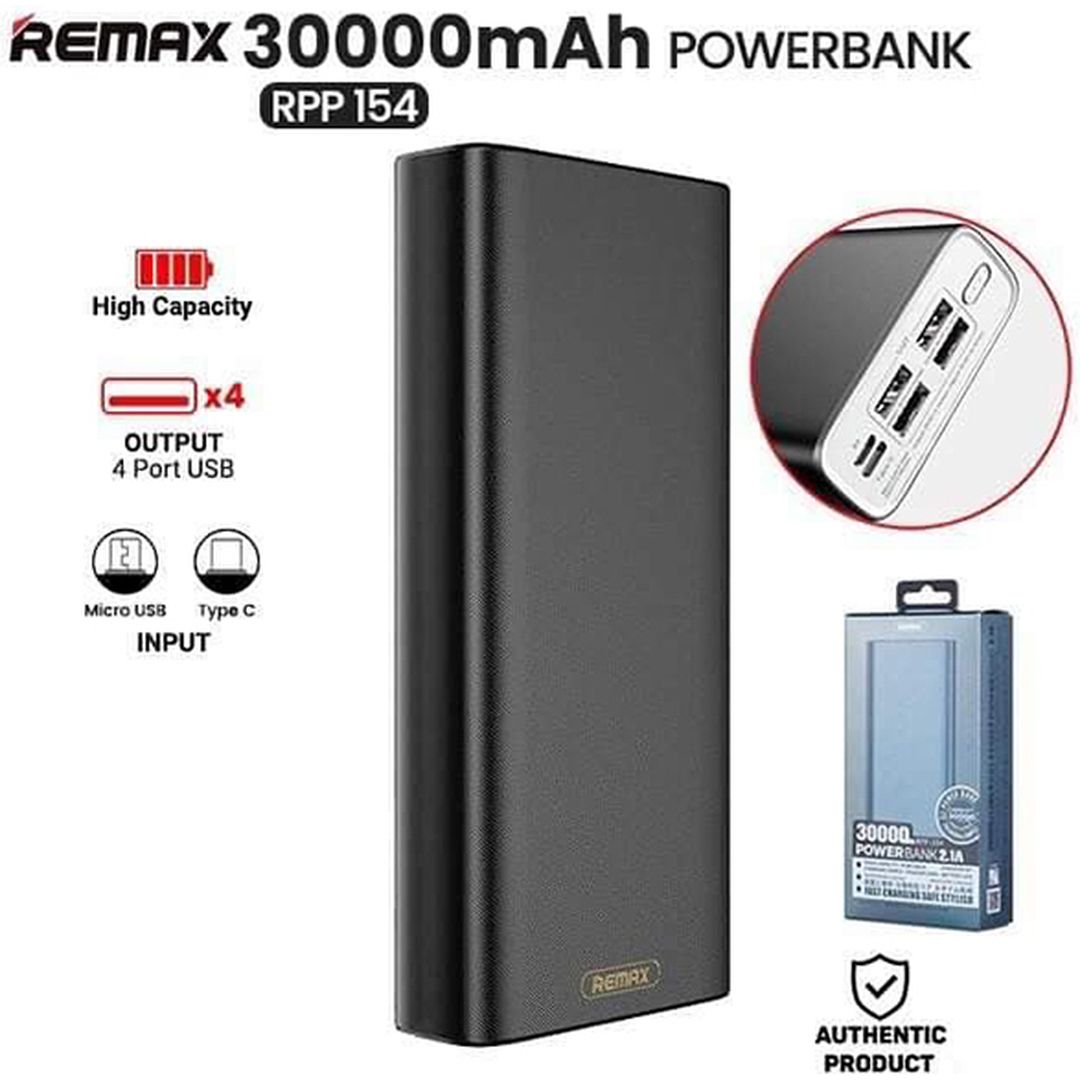 Remax RPP-154 Power Bank 30000mAh με 4 Θύρες USB-A Μαύρο
