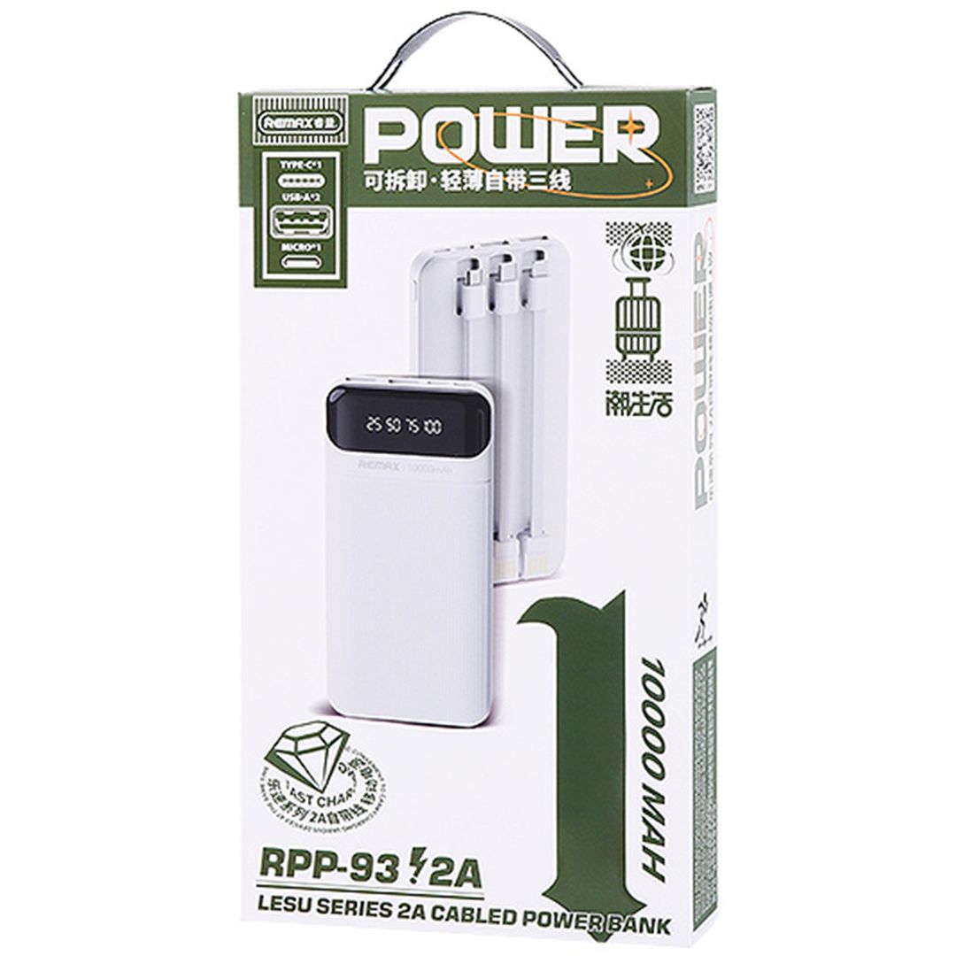 Remax RPP-93 Power Bank 10000mAh με 2 Θύρες USB-A Λευκό