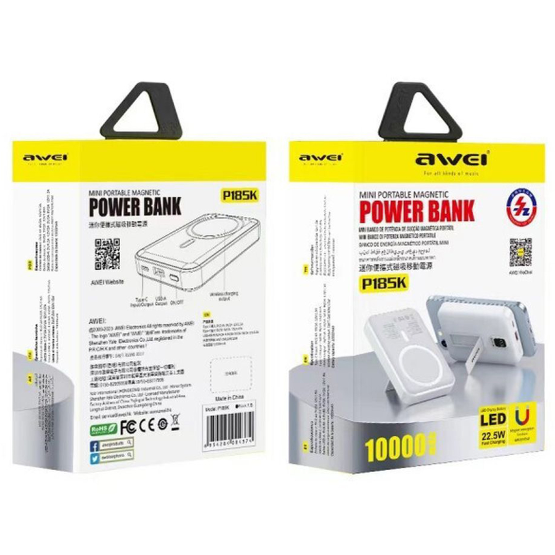 Awei P185K Power Bank 10000mAh με Θύρα USB-A Power Delivery Λευκό