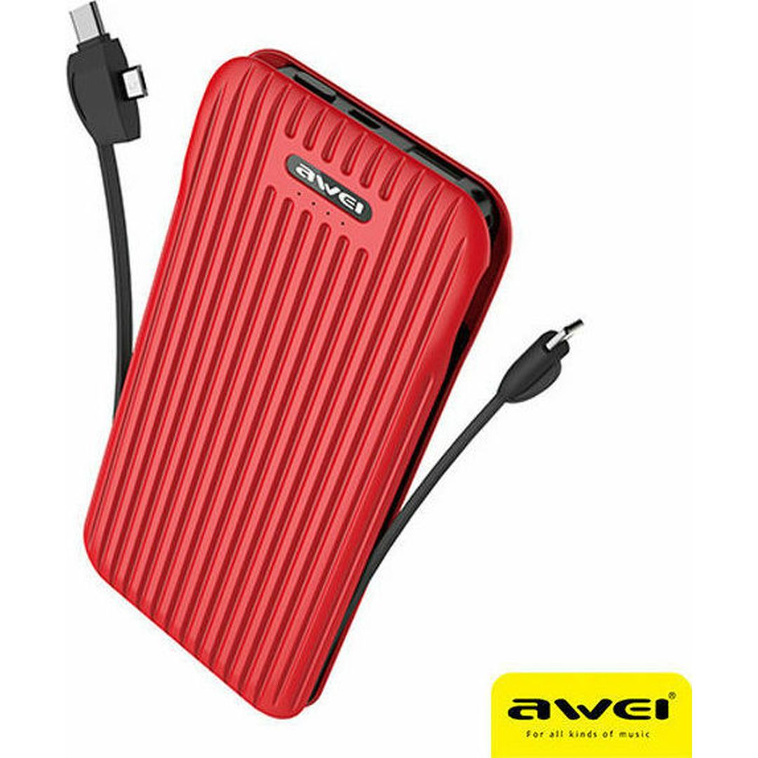 Awei P80K Power Bank 10000mAh με Θύρα USB-A Κόκκινο