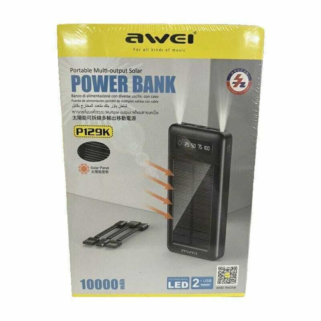 Awei P129K Ηλιακό Power Bank 10000mAh με 2 Θύρες USB-A Μαύρο