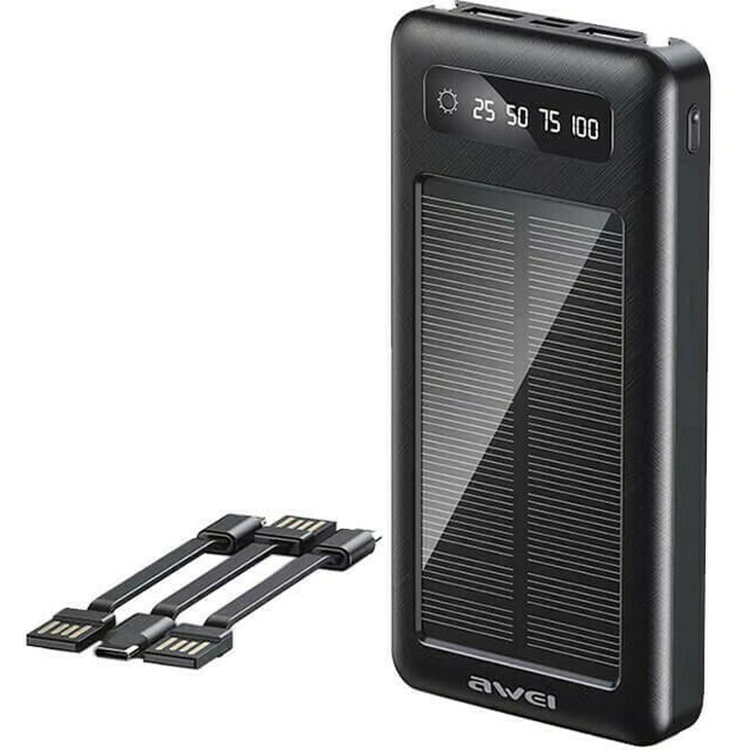 Awei P129K Ηλιακό Power Bank 10000mAh με 2 Θύρες USB-A Μαύρο