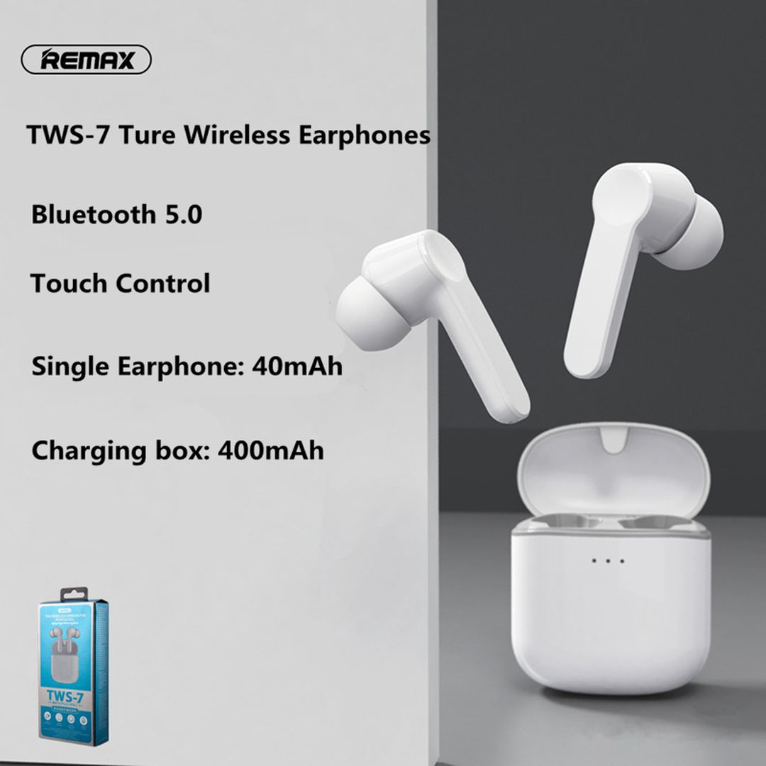 Remax TWS-7 In-ear Bluetooth Handsfree Ακουστικά με Θήκη Φόρτισης Λευκά