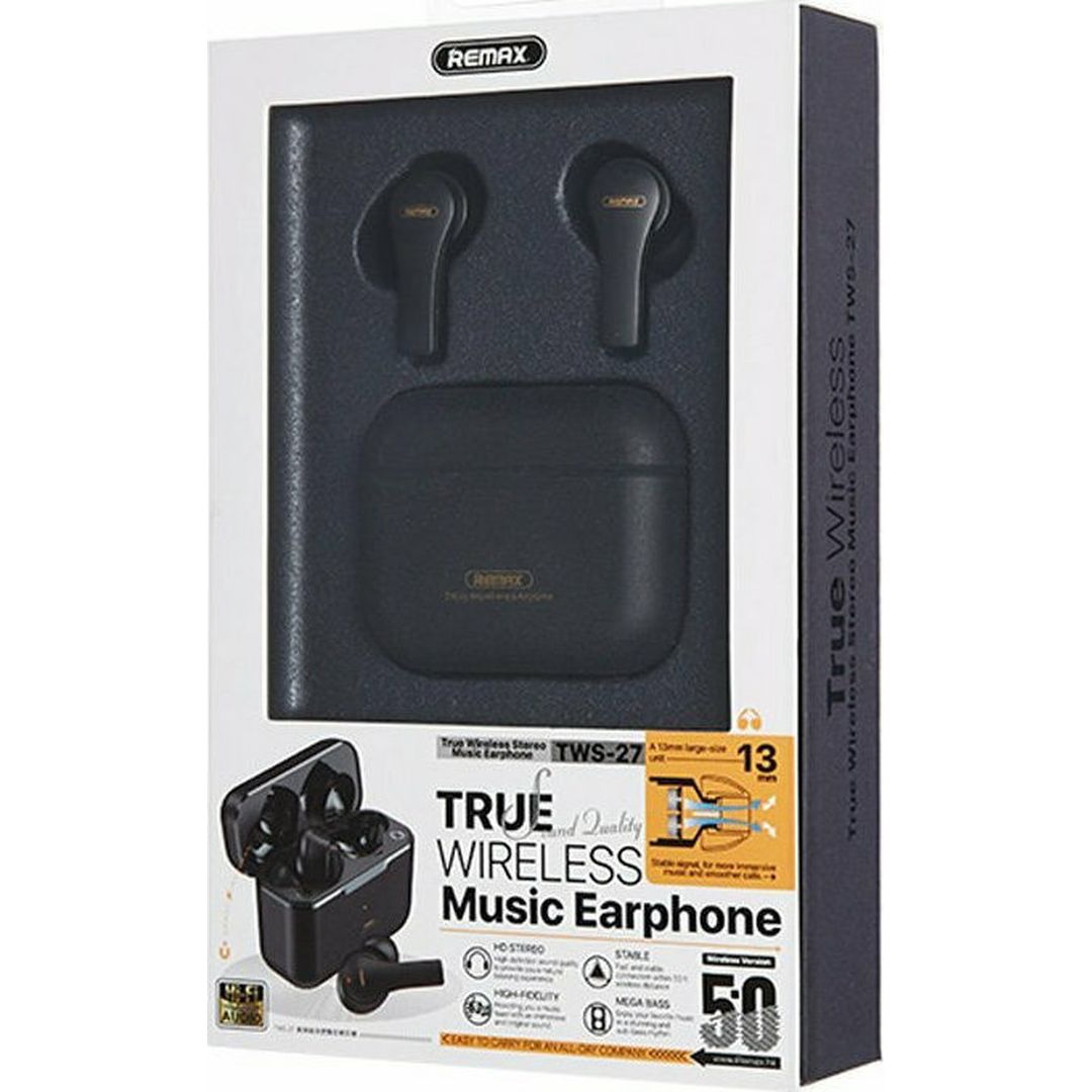 Remax TWS-27 In-ear Bluetooth Handsfree Ακουστικά με Θήκη Φόρτισης Μαύρα
