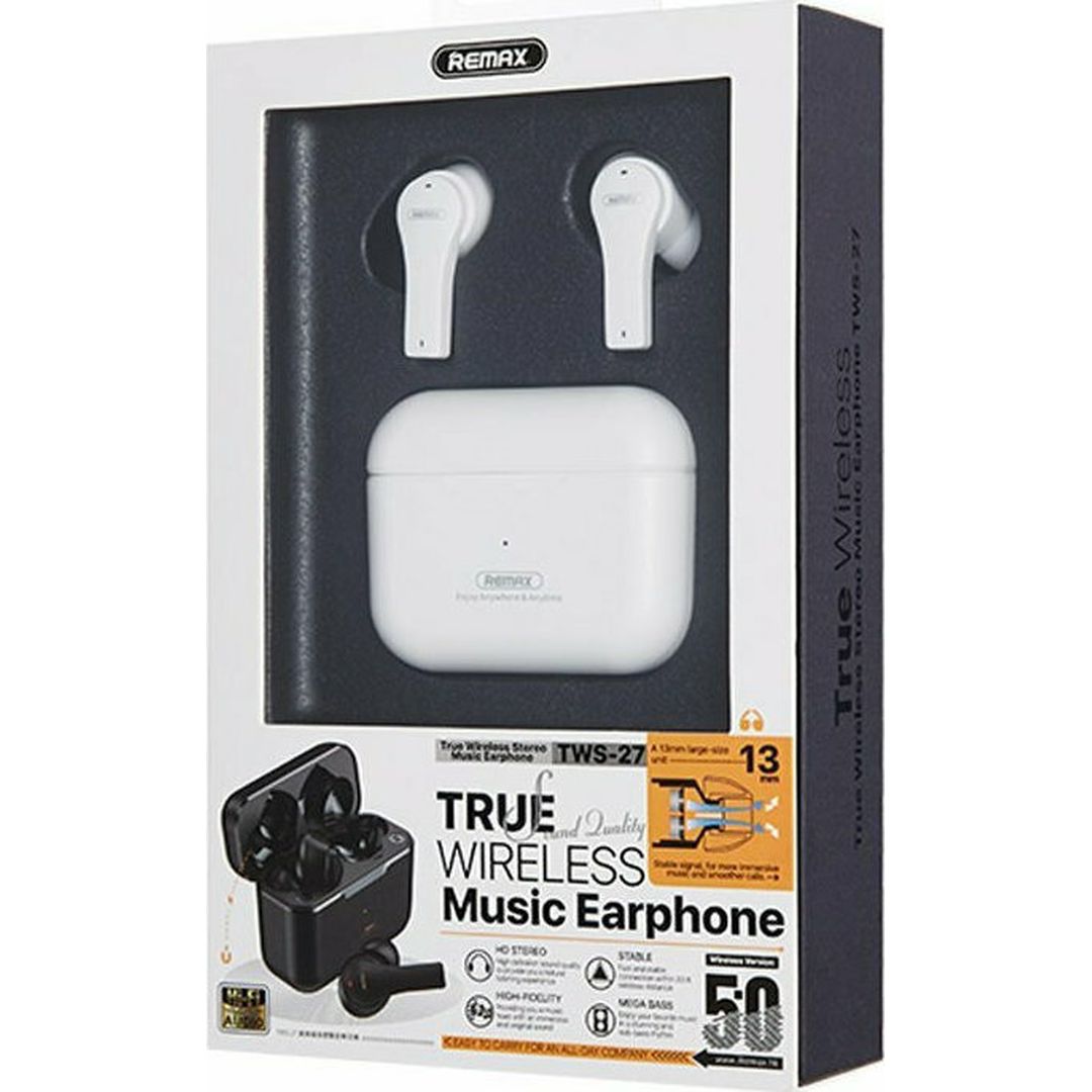 Remax TWS-27 In-ear Bluetooth Handsfree Ακουστικά με Θήκη Φόρτισης Λευκά