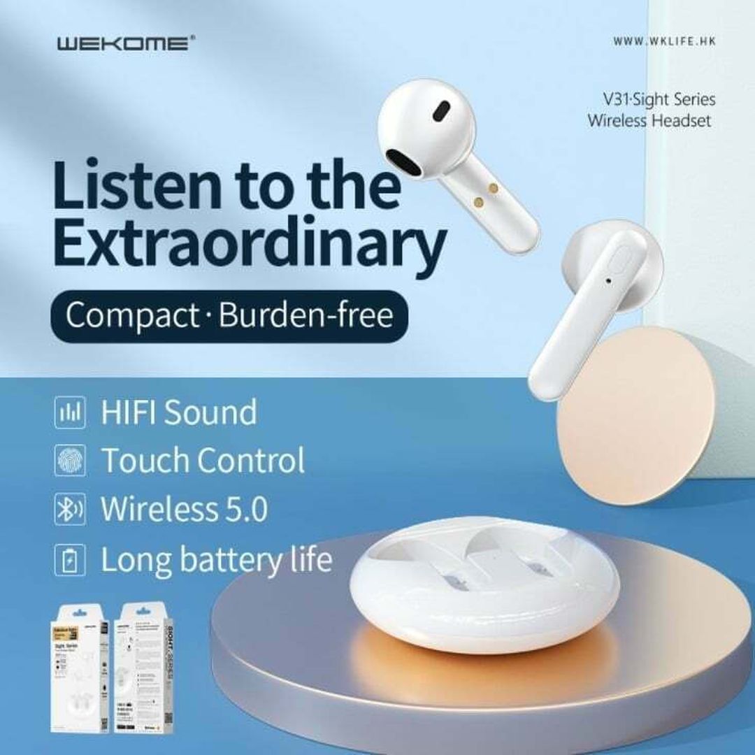 WK TWS V31 Earbud Bluetooth Handsfree Ακουστικά με Θήκη Φόρτισης Λευκά