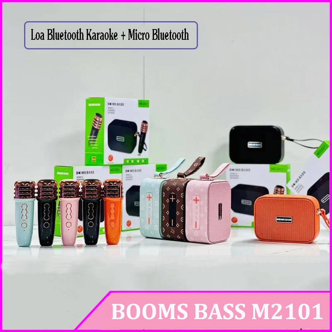 Μίνι ηχείο bluetooth karaoke με μικρόφωνο boombass M2101 wireless ροζ