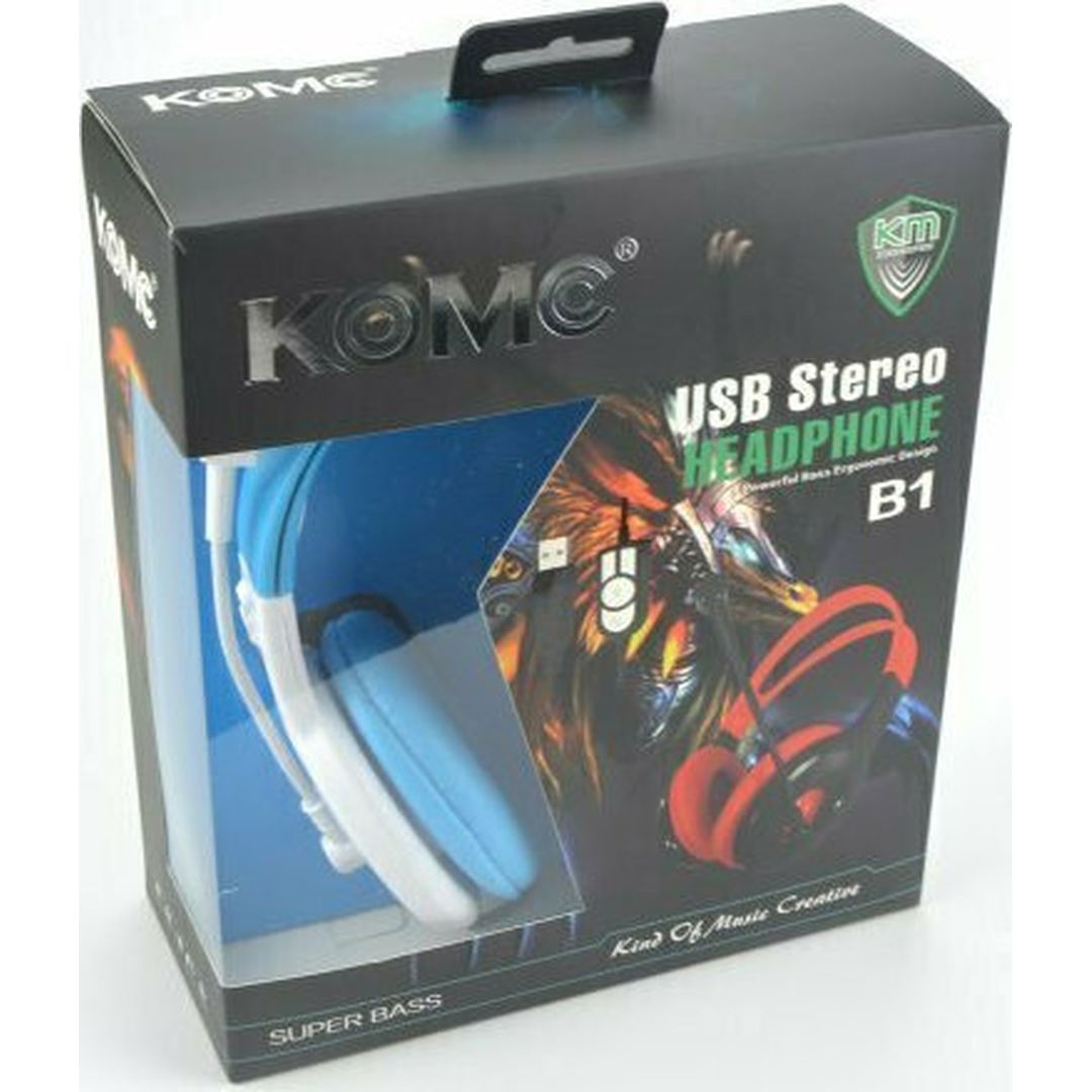 Komc B1 Over Ear Gaming Headset με σύνδεση USB Μπλε