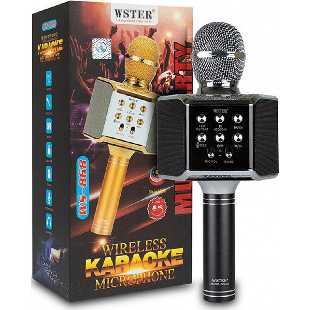 WSTER Ασύρματο Μικρόφωνο Karaoke WS-868 σε Μαύρο Χρώμα